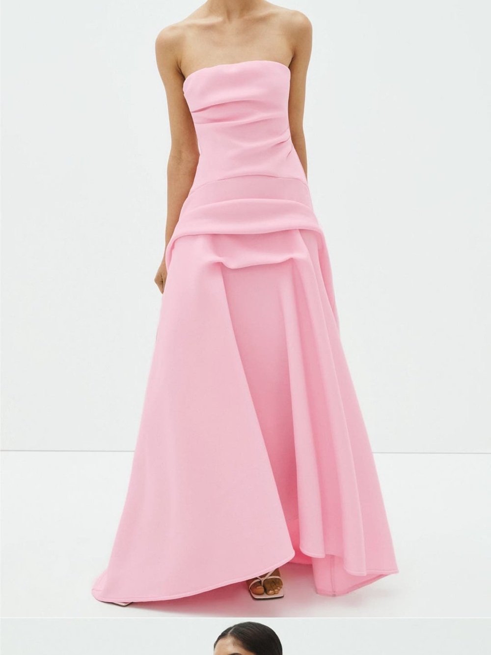 Strapless Pink Formal Gown with Draped Waist